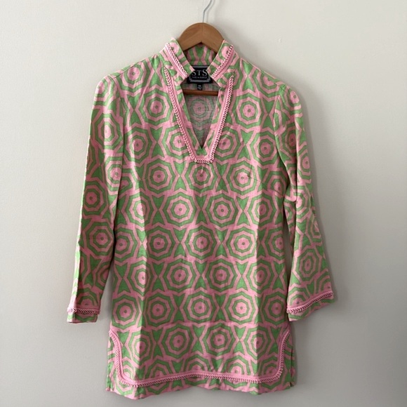 Sail to Sable 100% Linen V Neck Trim Embroidered Tunic Long Sleeve Pink Size XS - Picture 11 of 11